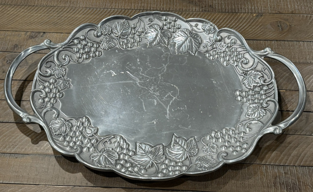 Lenox Grape Handled Pewter Serving Tray Platter 23 1/2” x 15 1/2” Charcuterie